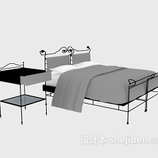 金属双人床3d模型下载