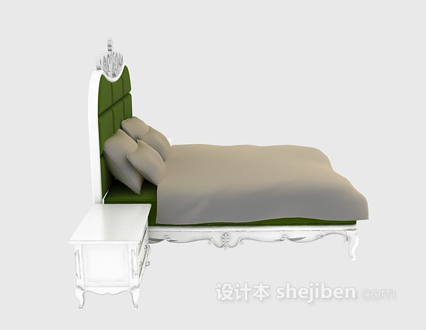 白色木质床3d模型下载
