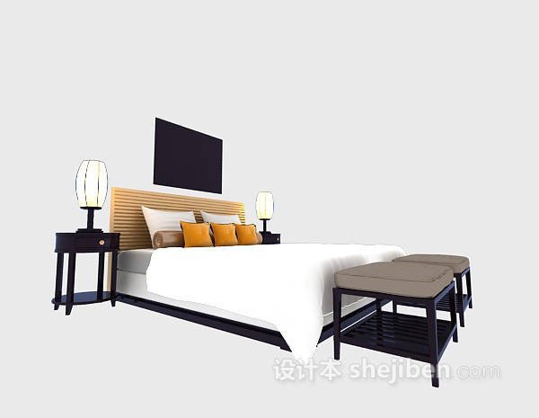 现代家具床3d模型下载