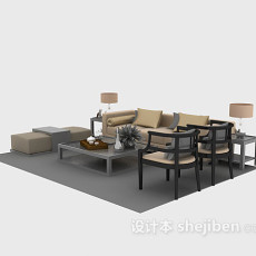 中式风格沙发3d模型下载