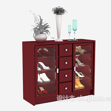 红色鞋柜3d模型下载