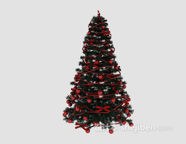 现代风格红色装扮圣诞树3d模型下载