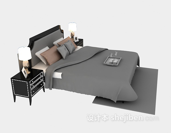 现代风格双人床3d模型