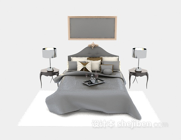 现代风格欧式双人床3d模型下载