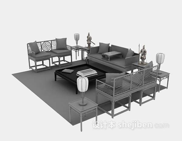 中式沙发组合3d模型