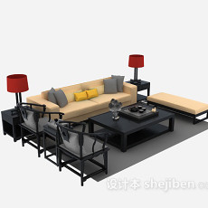 中式沙发3d模型下载