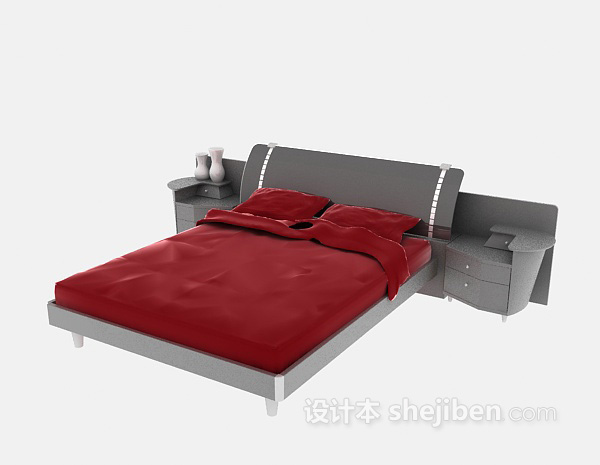 免费现代实木床3d模型下载