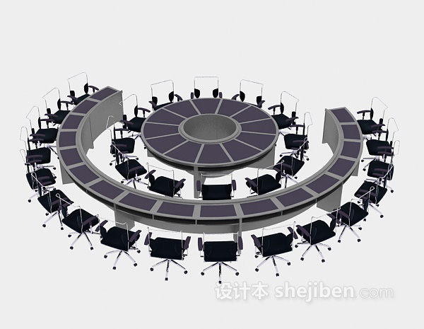 大型圆形会议桌3d模型下载