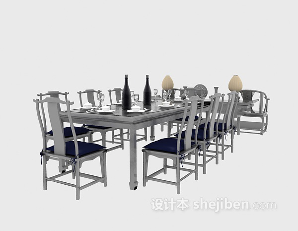 中式餐桌3d模型下载