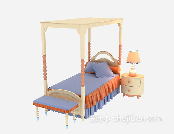 欧式儿童床3d模型下载