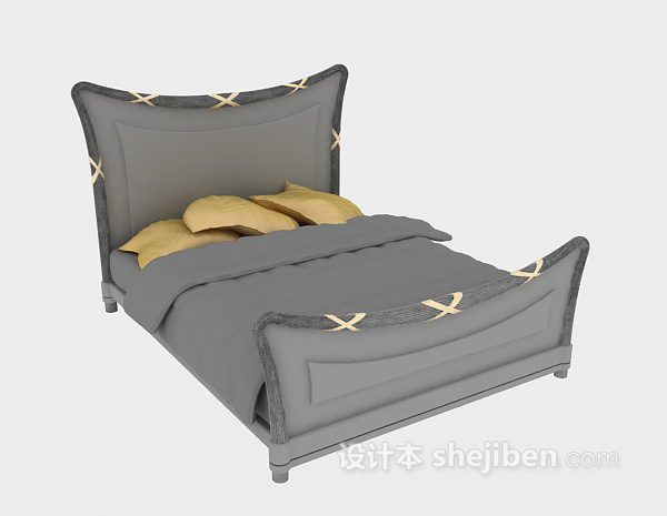 双人实木床3d模型