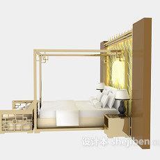 中式风床具3d模型下载
