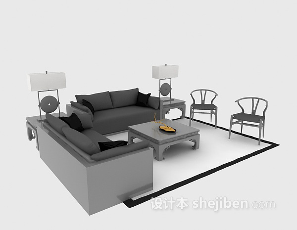 中式组合沙发模型3d下载