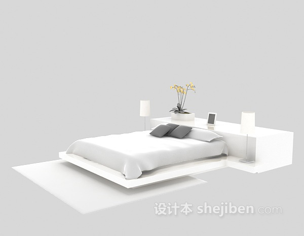 现代双人床免费3d模型下载