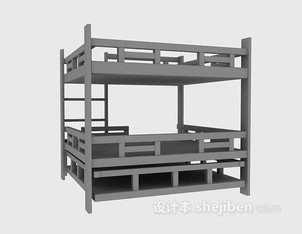 上下铺木床3d模型下载