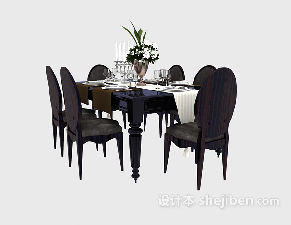 美式家庭餐桌3d模型下载