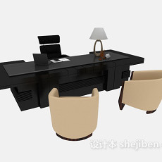 黑色实木办公桌3d模型下载