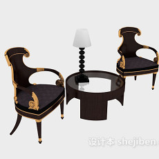 美式实木休闲桌椅3d模型下载