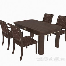 欧式四人实木餐桌3d模型下载