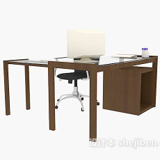 现代实木办公桌3d模型下载