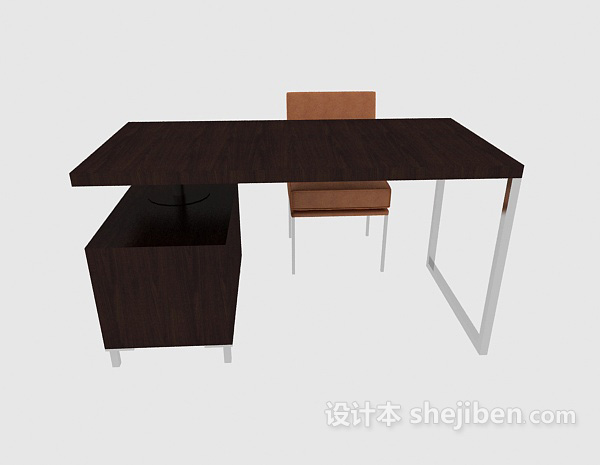 棕色简约办公桌3d模型下载