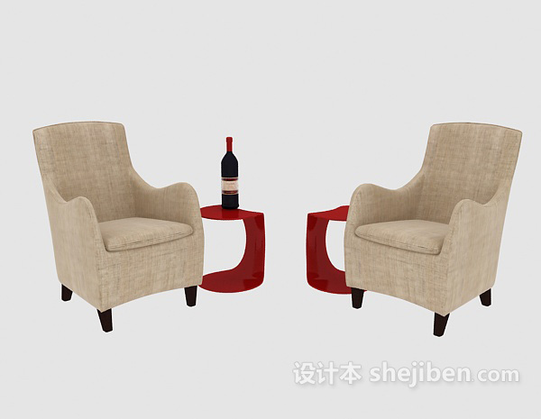 地中海风格简约单人沙发、边桌3d模型下载