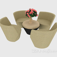 简约单人沙发、茶几组合3d模型下载