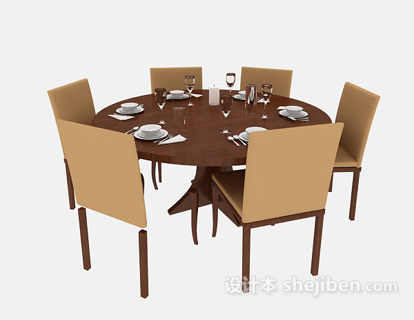 棕色实木餐桌餐椅