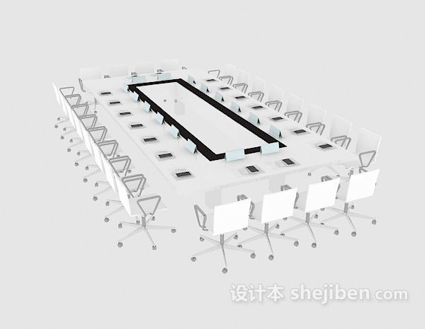 白色会议桌椅组合3d模型下载