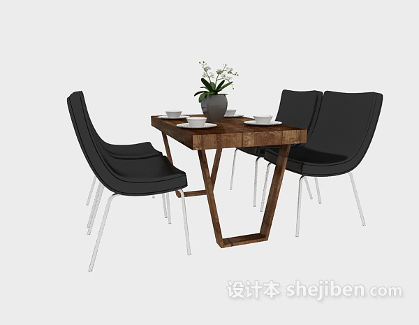 免费四人餐桌椅组合3d模型下载