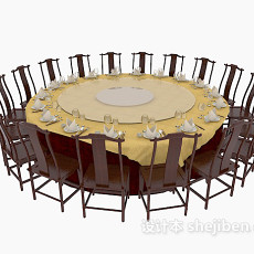 大型中式餐桌椅组合3d模型下载