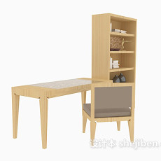实木书桌、书柜组合3d模型下载