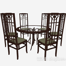 中式复古桌椅组合3d模型下载