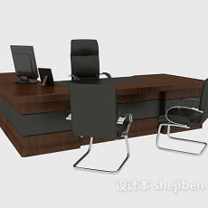 长条实木办公桌3d模型下载