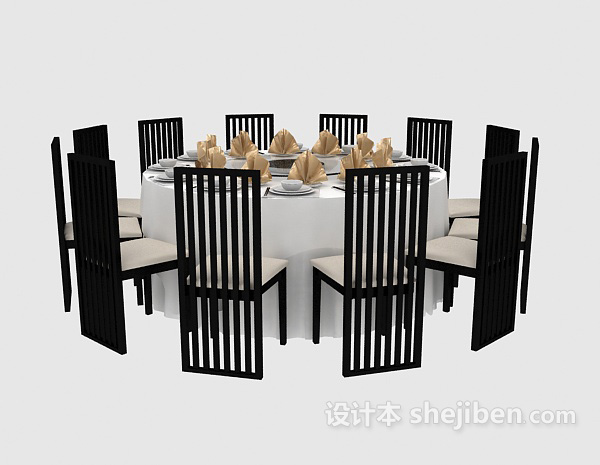 中式黑色餐桌餐椅