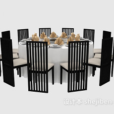 中式黑色餐桌餐椅3d模型下载