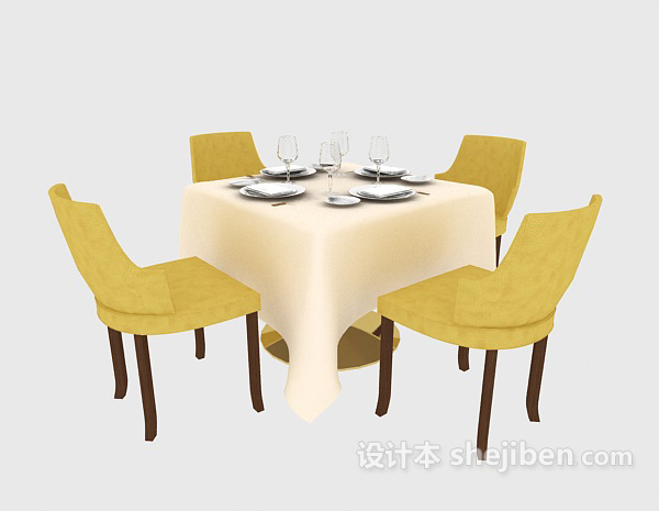 简约餐桌餐椅组合3d模型下载