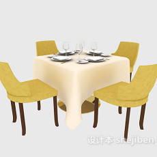 简约餐桌餐椅组合3d模型下载