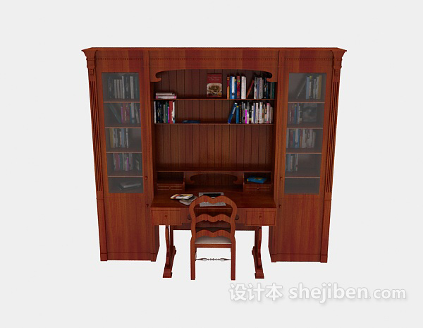 东南亚风格红木书柜、书桌3d模型下载