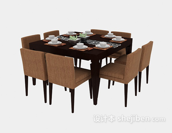 美式家居餐桌餐椅3d模型下载