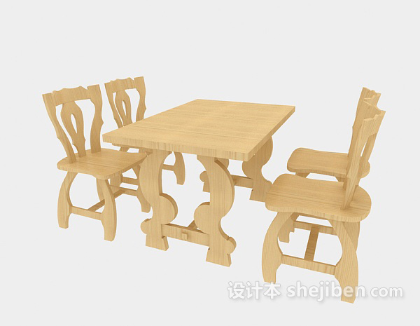 免费实木桌椅组合3d模型下载