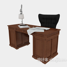 传统实木办公桌3d模型下载
