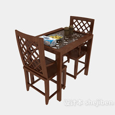 中式实木桌椅3d模型下载