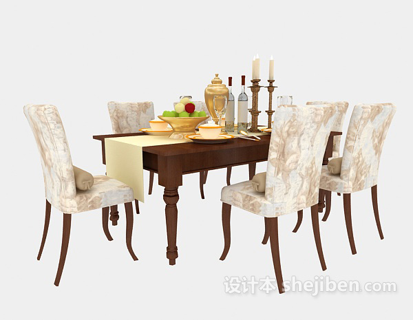 欧式风格欧式奢华餐桌椅组合3d模型下载