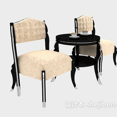 实木休闲椅、边桌3d模型下载