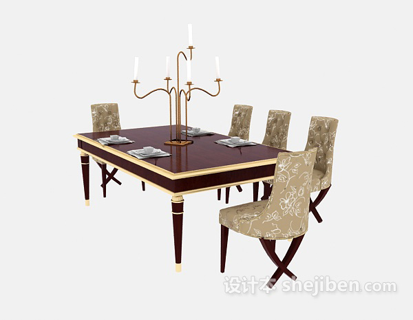 美式实木餐桌餐椅3d模型下载