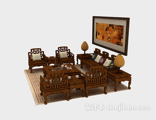 中式风格实木沙发
