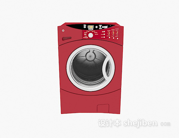现代风格红色滚筒洗衣机3d模型下载