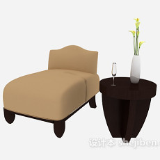 休闲躺椅、边桌组合3d模型下载