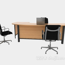 现代实木办公桌椅3d模型下载